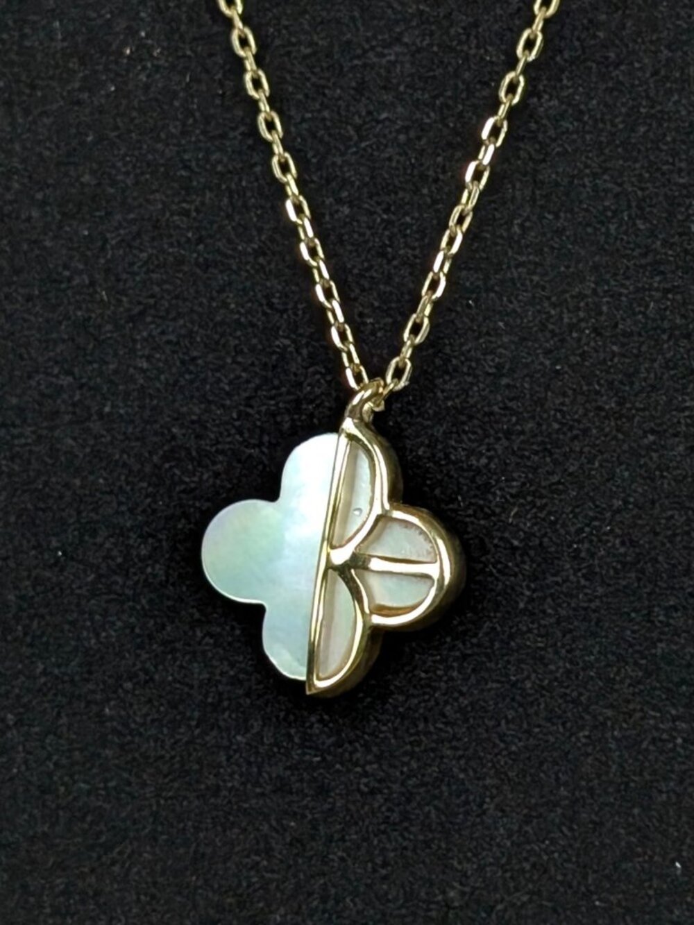Dainty Sterling Vermeil Mother of Pearl Clover Pendant Necklace